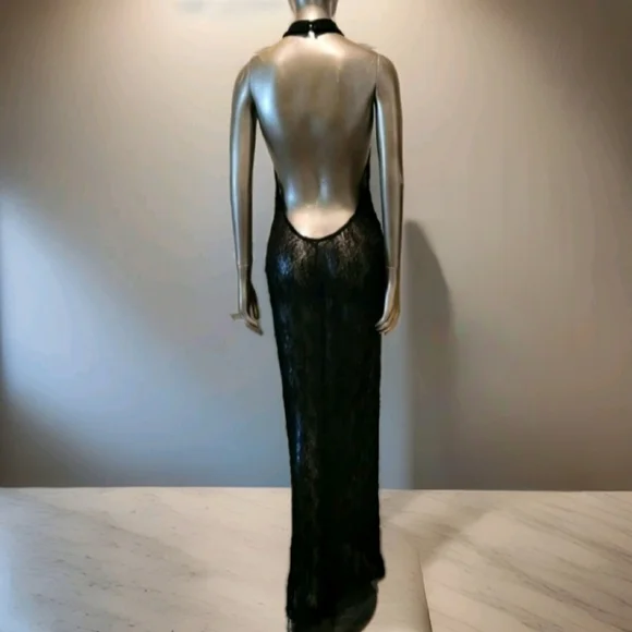 NWT Black Sexy Sheer Halter Neck Backless Bodycon Maxi Dress Sz S - Picture 8 of 9